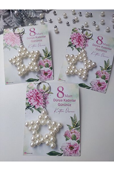 Lilamor 20 Adet 8 Mart Dünya Kadınlar Günü Hediyesi İnci Yıldız Anahtarlık