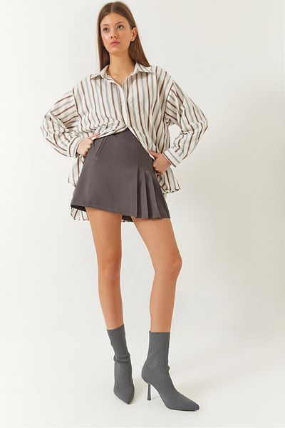 Bianco Lucci Damen-Mini-Atlas-Rock mit hoher Taille und Falten 7151 60261429
