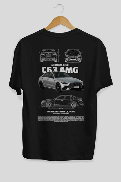 Ankhises Mercedes Benz C63 AMG Πίσω εμπριμέ μαύρο μπλουζάκι Oversize Crew Neck Βαμβακερό Ανδρικό Γυναικείο