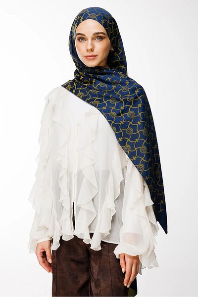 Mooncorn Σάλι διπλής όψης Marrakech Λαβές Σχέδιο Ναυτικό Μπλε-Λάδι Πράσινο