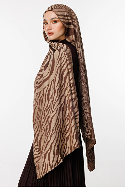 Mooncorn Σάλι διπλής όψης Riad Pattern Bitter Coffee και μπεζ