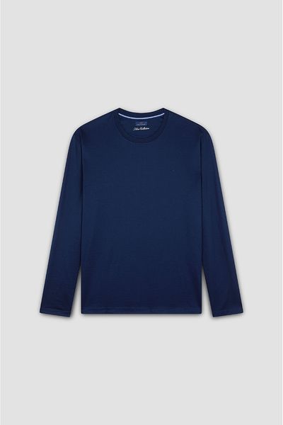 PAUL&SHARK Men's Round Neck 100% Cotton Regular Fit Long Sleeve Navy T-Shirt 25411016 -013