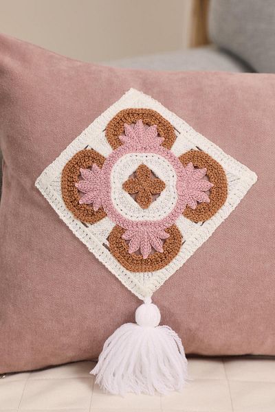 Aisha's Design Motif and Tassel Detailed Throw Pillow Cover 50X30Cm,K-442