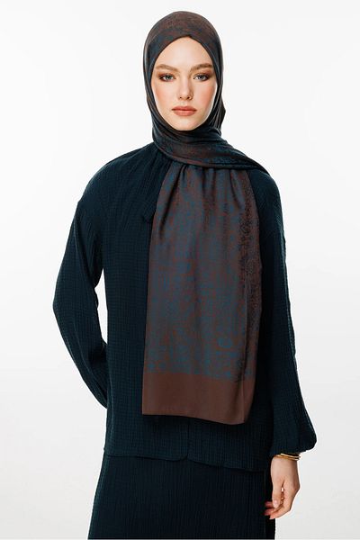 Mooncorn Şal cu două feţe cu model de hennă Bitter Brown-Petrol Blue