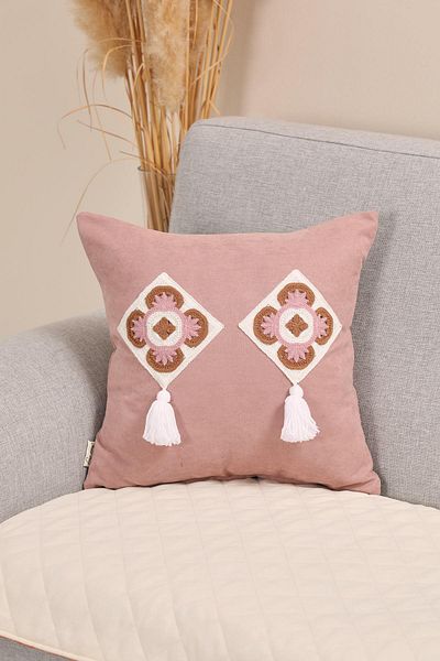 Aisha's Design Motif and Tassel Detailed Throw Pillow Cover 45X45Cm,K-443