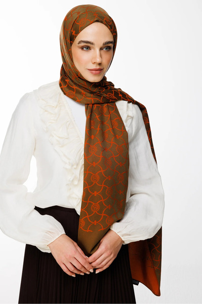 Mooncorn Dark Khaki Cinnamon Marrakech Pattern Double Sided Shawl
