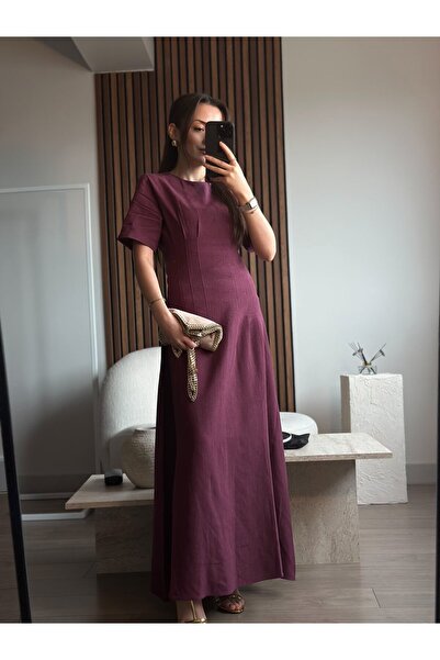 tugenatelier فستان من الكتان بأكمام قصيرة بتصميم الخصر