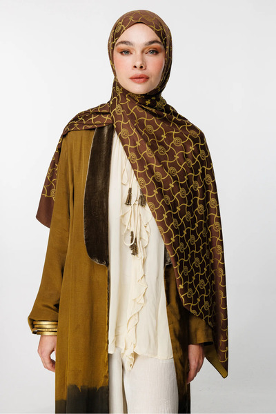 Mooncorn Marrakech Pattern Reversible Shawl Bitter Brown-Salmon