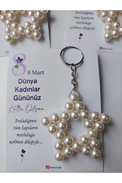 Lilamor 20 Adet 8 Mart Dünya Kadınlar Günü Hediyesi İnci Yıldız Anahtarlık