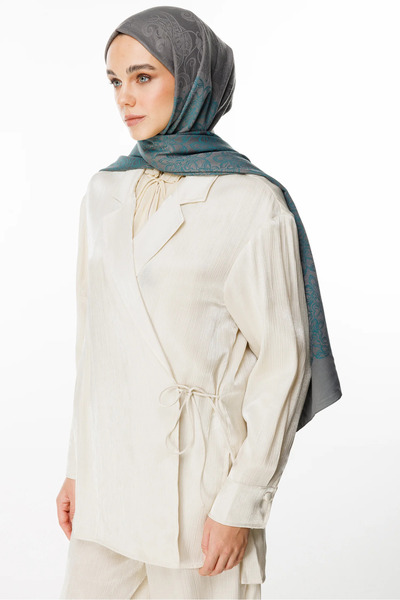 Mooncorn شال نورا ديسين ذو وجهين باللون الرمادي الداكن والزمردي