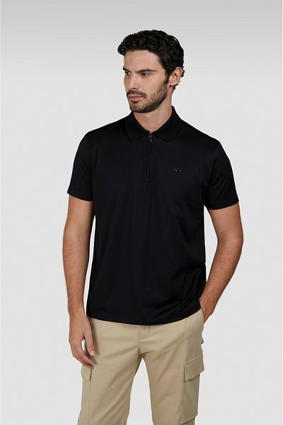 PAUL&SHARK Men's Black Polo Neck T-Shirt - Regular Fit, Cotton, Short Sleeve 24411249 -11D