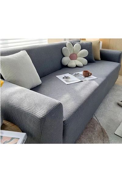 MADAME BELLA Lycra Pitikare Pattern Sofa Cover, Gray Elastic Flexible Washable Sofa Fountain
