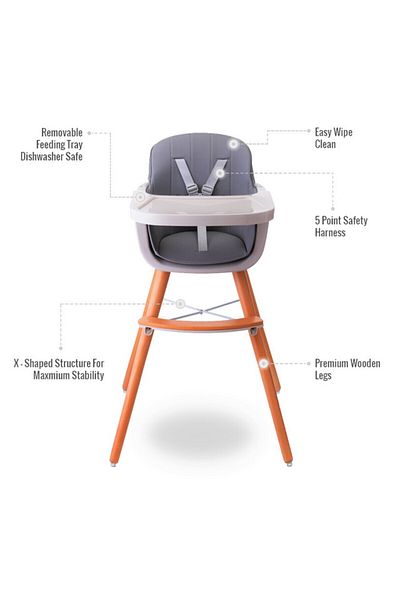 TEKNUM Premium Dual Height Wooden High Chair - Grey