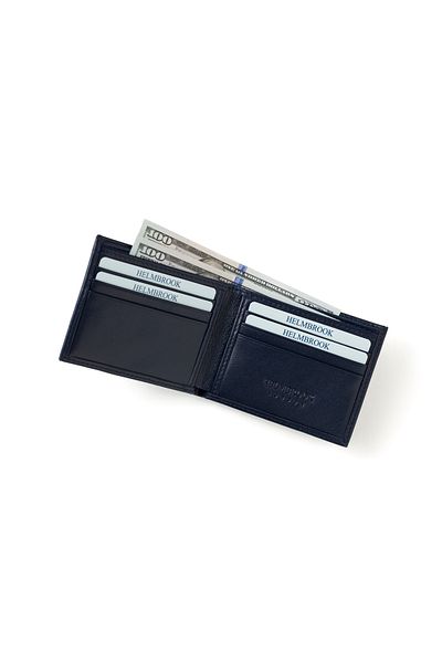 HELMBROOK Dean Men's Navy Blue Leather Pocket Design Multi-Compartment Rfid Protection Wallet