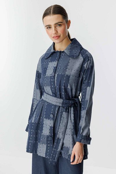 Hooopstore Μπουφάν Meri με τετράγωνο σχέδιο τζιν με υφή Navy Blue