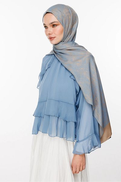 Mooncorn Sahara Pattern, Double Sided Shawl Mink-Turquoise