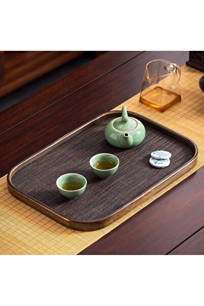 YDGR 2'li Bambu Dikdörtgen Kaydırmaz Sunum Tepsi Seti – Çay, Kahve Ve Yemek Için 40x30 Cm & 33x22 Cm
