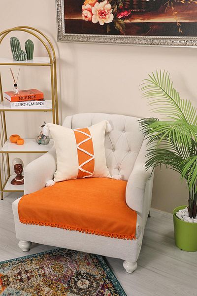 Aisha's Design Pom-Pom Armchair Cover 90X75 Cm,Ko-33T