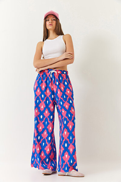 Bianco Lucci Γυναικείο άνετο παντελόνι Palazzo με μοτίβο με ελαστική μέση και δεμένες τσέπες από βισκόζη 60261435