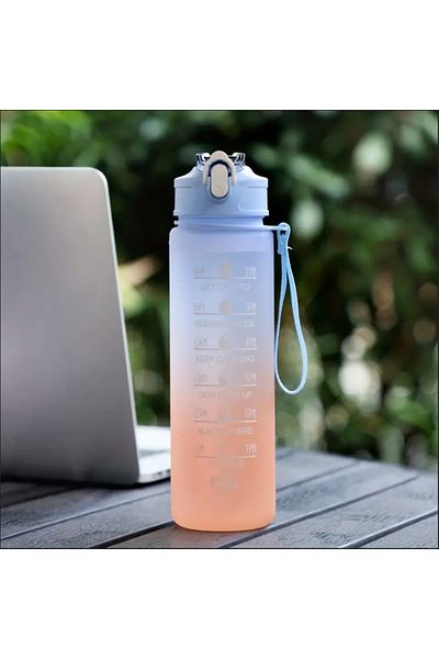 Choice Blue 700ml Inspirational Outdoor Sports Water Cup With Time Scale And Drop-Resistant Lid - Portable