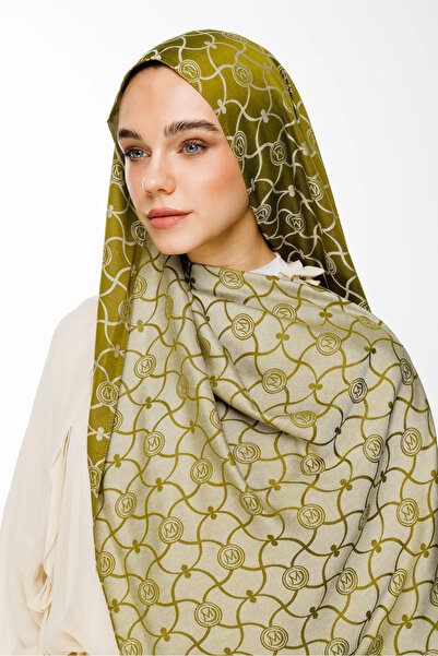 Mooncorn Marrakech Desen Çift Taraflı Şal Yağ Yeşili-Ekru