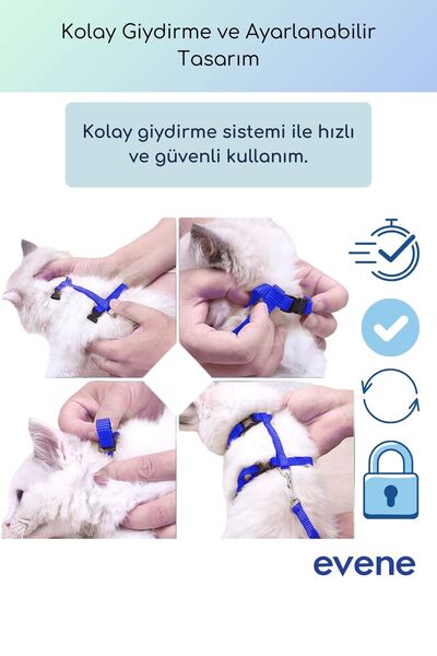 Evene Kedi Tasması Kedi Göğüs Bel Ayarlanabilir Dayanıklı Sağlam Tasma Mavi