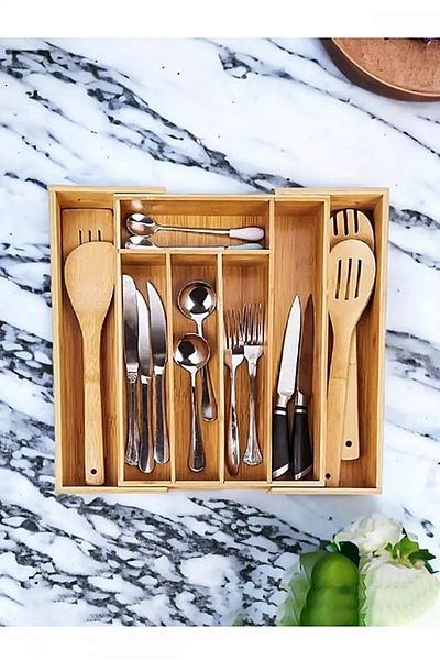 Bonjour Gift & Hobby Регулируема тава за прибори за хранене с 5-7 отделения, органайзер / естествен бамбук
