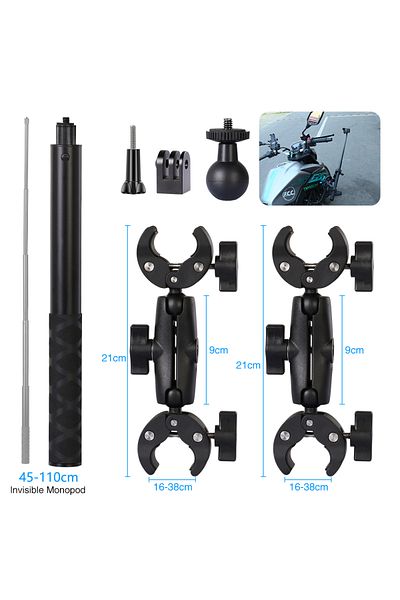 Choice 110cm-C Motorcycle Bike Panoramic Selfie Stick for insta360 One X2 X3 Monopod Handlebar Mount Bracke
