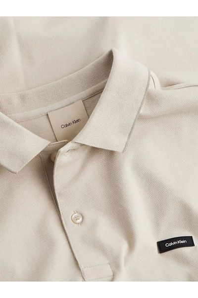 Calvin Klein Men's Beige Polo Neck T-Shirt - Cotton Woven Fabric, Logo, K10K 112751 -Pea