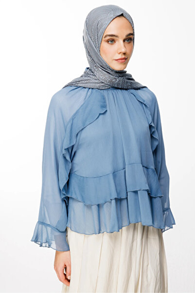 Mooncorn Mayra Pattern Double Sided Shawl Dark Gray-Light Blue