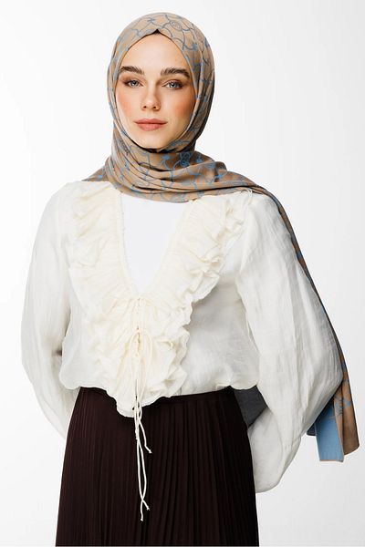 Mooncorn Marrakech Pattern Double Sided Shawl Mink-Turquoise