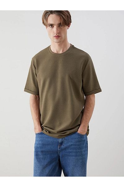 LC Waikiki Ανδρικό κοντομάνικο μπλουζάκι LCW Casual Beige Crew Neck