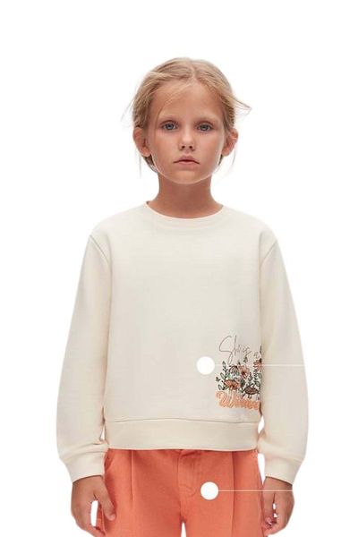 ww waka waka kids store Floral Printed Crew Neck Ribbed Waist Girl's Sweat