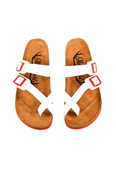 Moosefield Genuine Leather White Women's Slippers