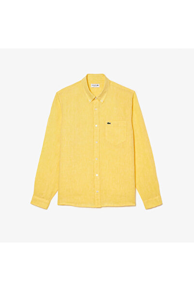 Lacoste Erkek Regular Fit Düğmeli Yaka Keten Sarı Gömlek