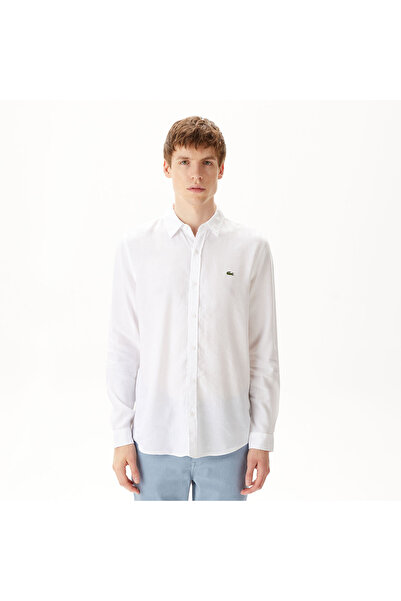 Lacoste Erkek Slim Fit Keten Beyaz Gömlek