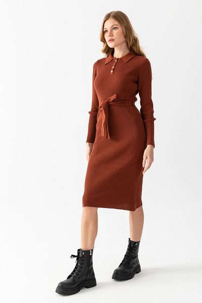Irmak Kerekli Γυναικείο ριγέ φόρεμα Tan Polo Neck - 7080