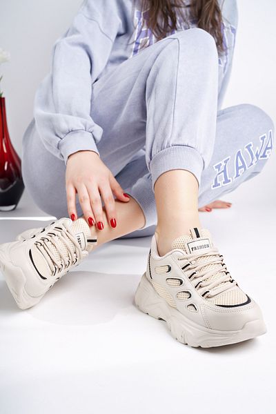Moda Kadıköy PANTOFI SNEAKER DE FEMEI BEJ NEGRU