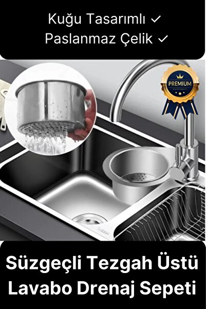 Svein Premium Modern Paslanmaz Çelik Kuğu Tasarımlı Süzgeçli Asılabilen Tezgah Üstü Lavabo Drenaj Sepeti