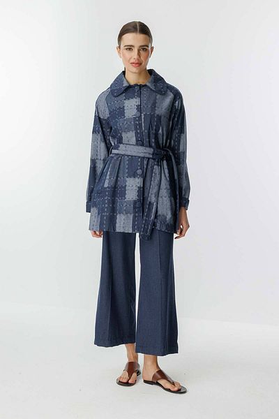 Hooopstore Μπουφάν Meri με τετράγωνο σχέδιο τζιν με υφή Navy Blue