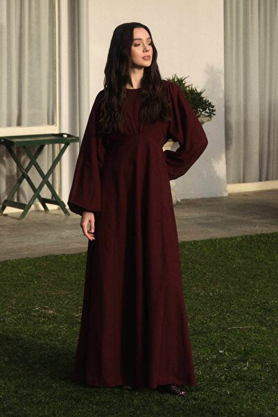 Hooopstore Φόρεμα από λινό μπαλόνι μπορντό