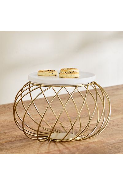 Home Box Willow Marble Cake Stand with Metal Stand 30x30x19.5 cm