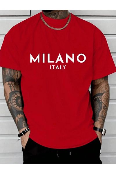 NO 601 Men's Red Milano Italian Printed Oversize Tshirt
