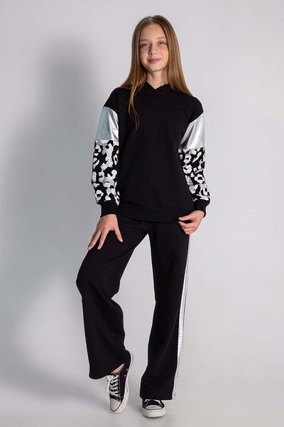 Waka Waka Set de trening pentru fete cu glugă cu imprimeu din folie cu model leopard