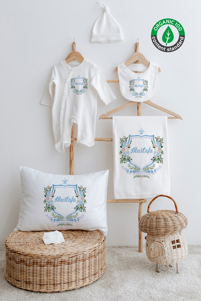 Lilabio %100 Organik Isme Özel Isimli 6lı Hastane Çıkışı Tulum Set Çiçek Tablosu