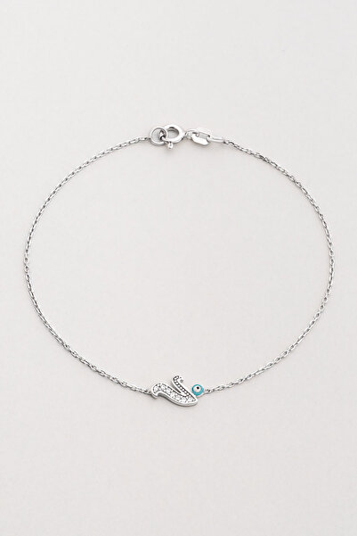 So CHIC... V Harfi 18 Ayar Beyaz Altın Kaplama 19 Cm Gümüş Nazar Bileklik