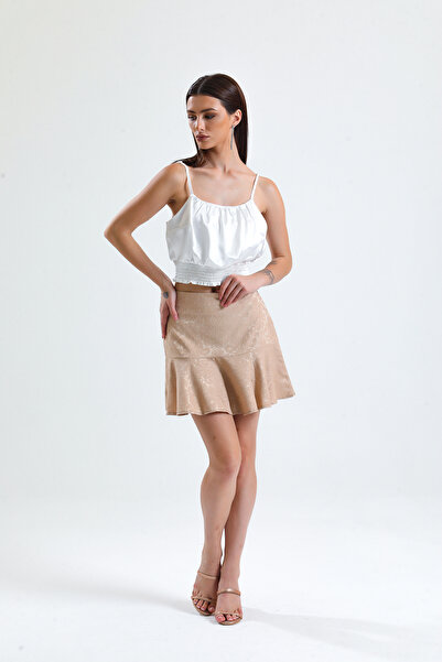 Sense Jakarli Kisa Φούστα με βολάν_etk32608 Μπεζ