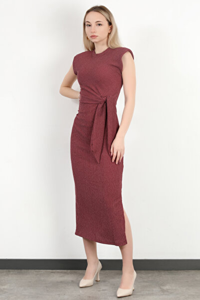 GİYSA Women's Lacing Detailed Padded Textured Dress Plum - Ms 0000577