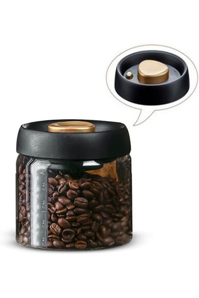 MIBRU Coffee beens glass container with air valve 500ml black H-266
