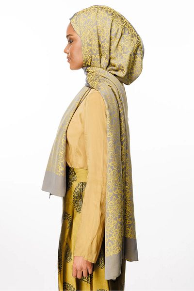 Mooncorn Nora Pattern Reversible Shawl Dark Grey-Mustard